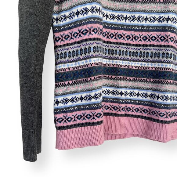 Talbots Petites SP Gray Pink Fair Isle Knit Casual Sweater Soft Lambswool Blend - Picture 3 of 7